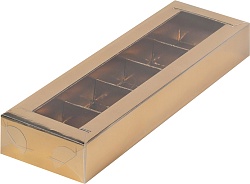 Коробка  на 5 конфет 23,5 см*7 см*3 см с пластиковой крышкой золото